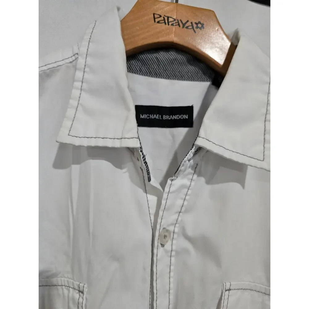 Michael Brandon Men's White Short Sleeve Button Down Shirt Size Medium